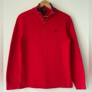 Polo Ralph Lauren Red Mesh-Knit Cotton Quarter-Zip Pullover Sweater sz L (14-16)